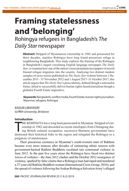 Framing Statelessness and ‘Belonging’ Rohingya Refugees in Bangladesh’S the Daily Star Newspaper