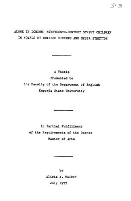 Alone in London: Nineteenth-Century Street Children in Novels by Charles Dickens and Hesba Stretton