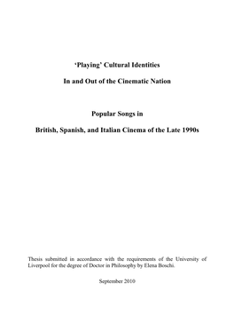 Cultural Identities in and out of the Cinematic Nation Popular Songs in British, Spanish, and Italian Cinema Of