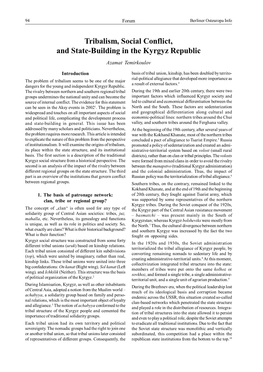 Tribalism, Social Conflict, and State-Building in the Kyrgyz Republic Azamat Temirkoulov