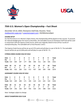75Th U.S. Women's Open Championship – Fact Sheet