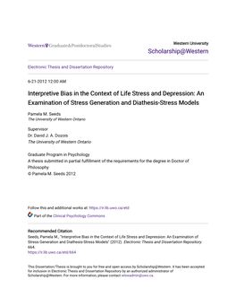 Interpretive Bias in the Context of Life Stress and Depression: an Examination of Stress Generation and Diathesis-Stress Models