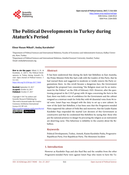 The Political Developments in Turkey During Ataturk's Period