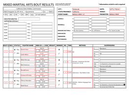 Mixed Martial Arts Bout Results California State