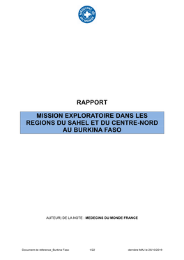 Rapport Mission Exploratoire Dans Les Regions Du Sahel Et Du Centre-Nord