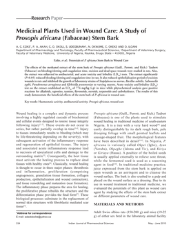 Medicinal Plants Used in Wound Care: a Study of Prosopis Africana (Fabaceae) Stem Bark