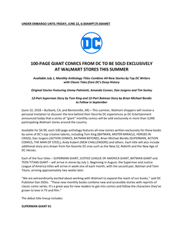 100-Page Giant Comics from Dc to Be Sold Exclusively at Walmart Stores This Summer