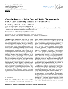 Committed Retreat of Smith, Pope, and Kohler Glaciers Over the Next 30 Years Inferred by Transient Model Calibration