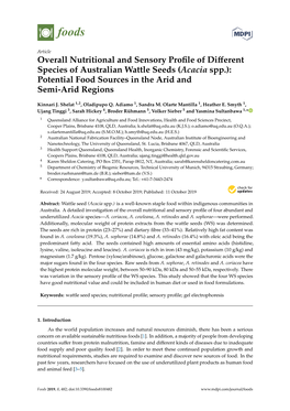 Overall Nutritional and Sensory Profile of Different Species of Australian Wattle Seeds (Acacia Spp.): Potential Food Sources In