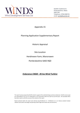 Appendix 15 Planning Application Supplementary Report Historic Appraisal Site Location Hendrewen Farm, Manorowen Pembrokeshire S