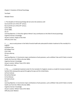 Chapter 2: Evolution of Clinical Psychology