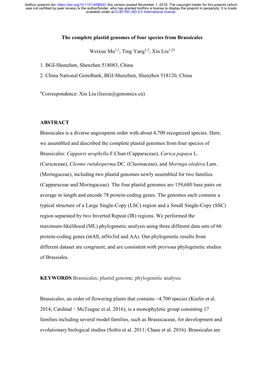 The Complete Plastid Genomes of Four Species from Brassicales