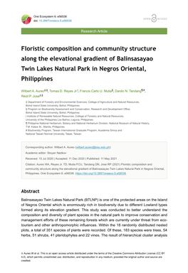 Floristic Composition and Community Structure Along the Elevational Gradient of Balinsasayao Twin Lakes Natural Park in Negros Oriental, Philippines