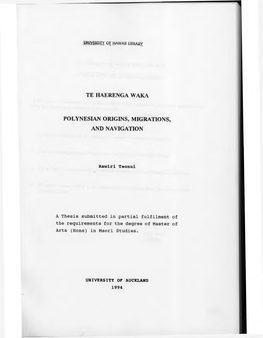 Te Haerenga Waka Polynesian Origins, Migrations, And