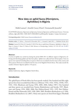 Hemiptera, Aphididae) in Algeria 223 Doi: 10.3897/Zookeys.319.4340 Research Article Launched to Accelerate Biodiversity Research