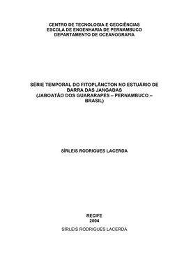 Centro De Tecnologia E Geociências Escola De Engenharia De Pernambuco Departamento De Oceanografia