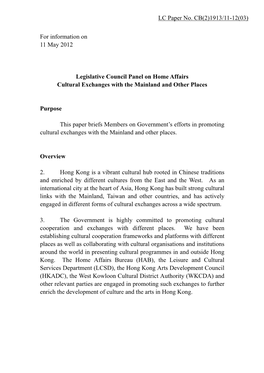 For Information on 11 May 2012 Legislative Council Panel on Home