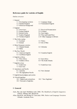 Reference Guide for Varieties of English 1 General