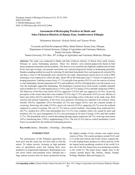 Assessment of Beekeeping Practices in Shabe and Seka Chekorsa Districts of Jimma Zone, Southwestern Ethiopia