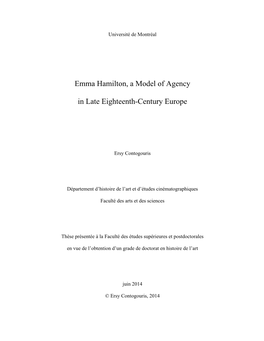 Emma Hamilton, a Model of Agency in Late Eighteenth-Century Europe