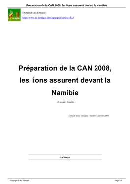 Préparation De La CAN 2008, Les Lions Assurent Devant La Namibie