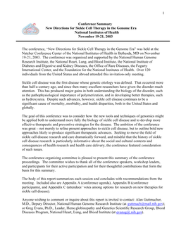 New Directions for Sickle Cell Therapy in the Genome Era National Institutes of Health November 19-21, 2003