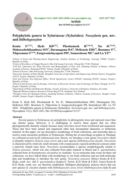 (Xylariales): Neoxylaria Gen. Nov. and Stilbohypoxylon Article