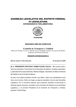 Comisión De Transporte Y Vialidad -.::Asamblea Legislativa Del Distrito