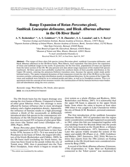 Range Expansion of Rotan Perccottus Glenii, Sunbleak Leucaspius Delineatus, and Bleak Alburnus Alburnus in the Ob River Basin1 A