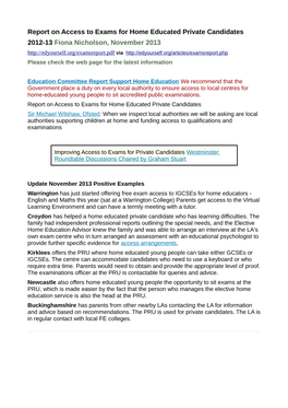 Report on Access to Exams for Home Educated Private Candidates 2012