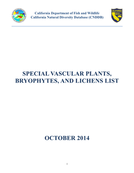 Special Vascular Plants, Bryophytes, and Lichens List