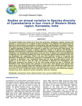 Studies on Annual Variation in Species Diversity of Cyanobacteria in Four Rivers of Western Ghats Region, Karnataka, India