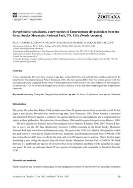 Zootaxa,Doryphoribius Smokiensis, a New Species of Eutardigrada