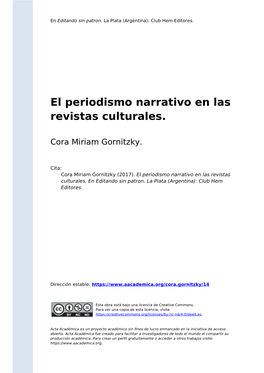 El Periodismo Narrativo En Las Revistas Culturales