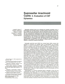 Suprasellar Arachnoid Cysts: 2. Evaluation of CSF Dynamics