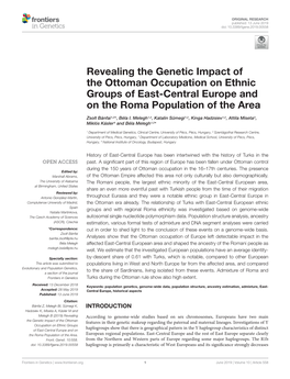 Revealing the Genetic Impact of the Ottoman Occupation on Ethnic Groups of East-Central Europe and on the Roma Population of the Area