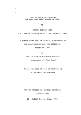 THE MONTREAL AVANT-GARDE in 1948 by JUDITH LOUISE INCE BA