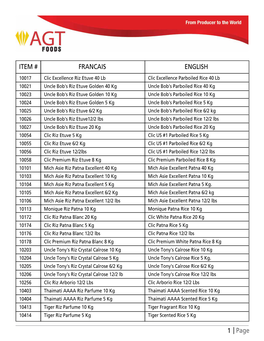 FRANCAIS ITEM # ENGLISH | Page 1