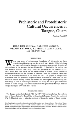 Prehistoric and Protohistoric Cultural Occurrences at Tarague, Guam