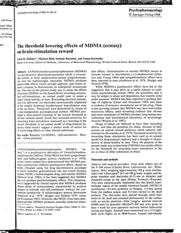 The Threshold Lowering Effects of MDMA (Ecstasy) on Brain-Stimulation Reward