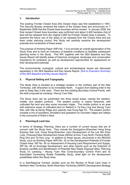 1. Introduction the Existing Frontier Closed Area (The Closed Area) Was