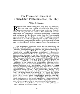 The Form and Content of Thucydides' Pentecontaetia (1.89-117) , Greek, Roman and Byzantine Studies, 34:1 (1993:Spring) P.35