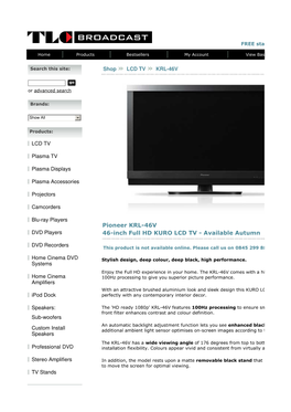 Pioneer KRL-46V 46-Inch Full HD KURO LCD TV