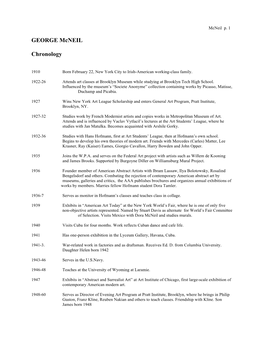 GEORGE Mcneil Chronology