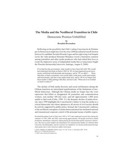 The Media and the Neoliberal Transition in Chile Democratic Promise Unfulfilled by Rosalind Bresnahan