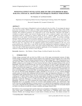Potential Effect of Sea Level Rise on the Livelihood of Beel Dakatia and Local Adaptation Techniques: Peoples’ Perception