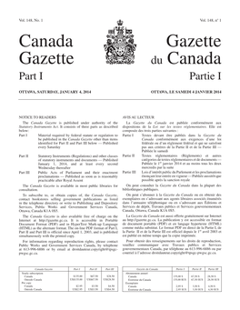 Canada Gazette, Part I, on December 4, 2004