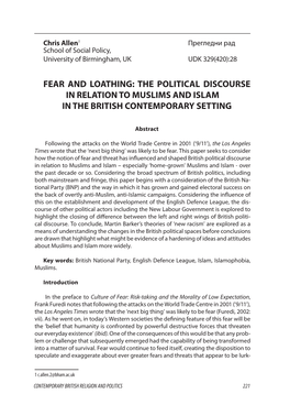 The Political Discourse in Relation to Muslims and Islam in the British Contemporary Setting