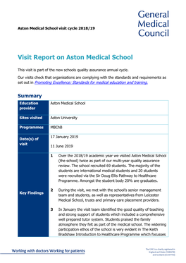 Visit Report on Aston Medical School