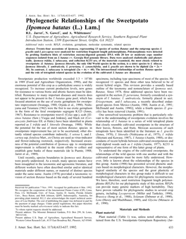 Phylogenetic Relationships of the Sweetpotato [Ipomoea Batatas (L.) Lam.] R.L